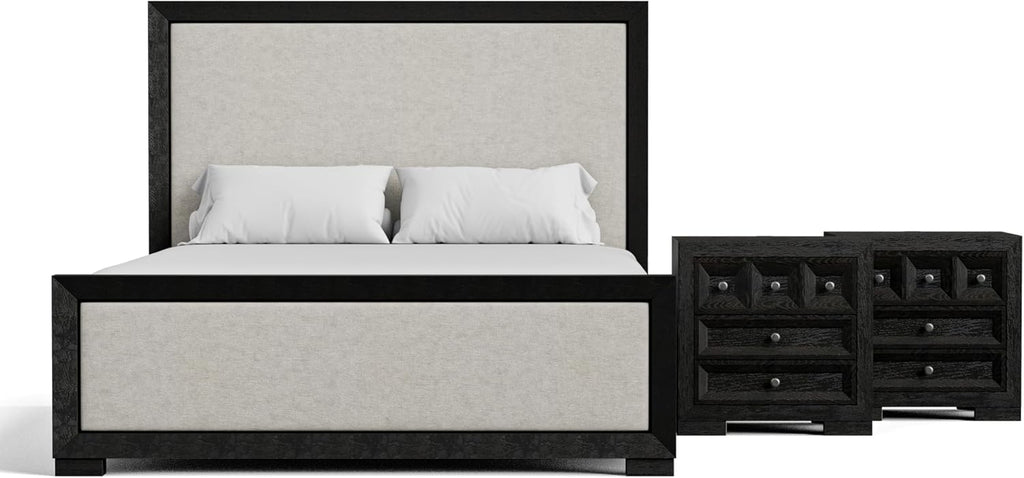 Furniture of America Dannen Modern Solid Wood 3-Piece Bedroom Set with Panel Bed, USB Charger and Felt-Lined Top Drawers on Nightstand, Box Spring Needed, King, Weathered Black