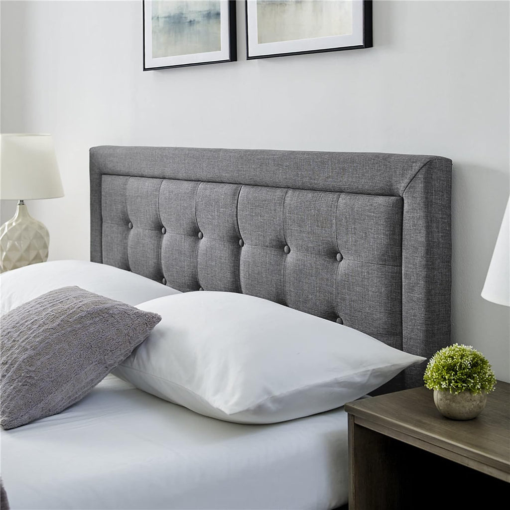 Decoro Mornington 2.0 Upholstered Platform Bed | Headboard and Metal Frame with Wood Slat Support, Grey, Queen Size