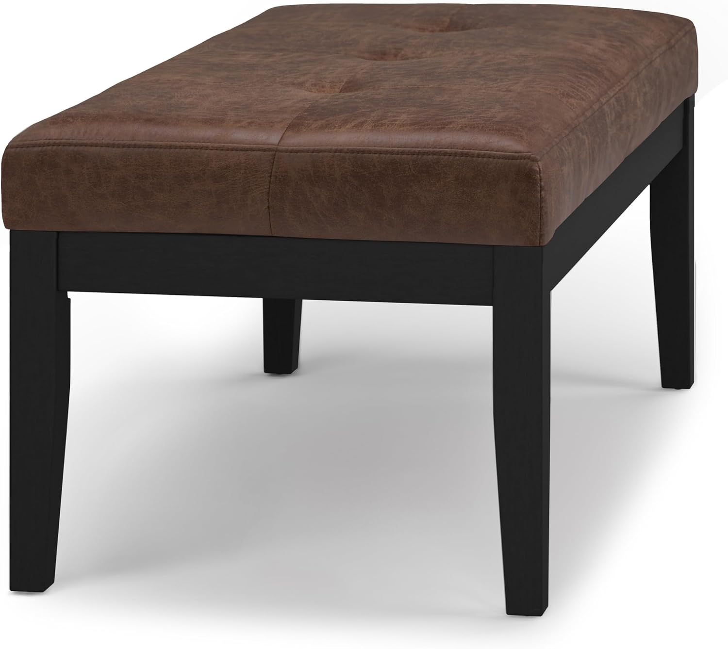 SIMPLIHOME Lacey Tufted Ottoman Bench - 41 inch Wide Upholstered Vegan Leather Rectangle Ottoman in Distressed Chestnut Brown, Contemporary Bench for Bedroom with Stitching Detail, Assembled