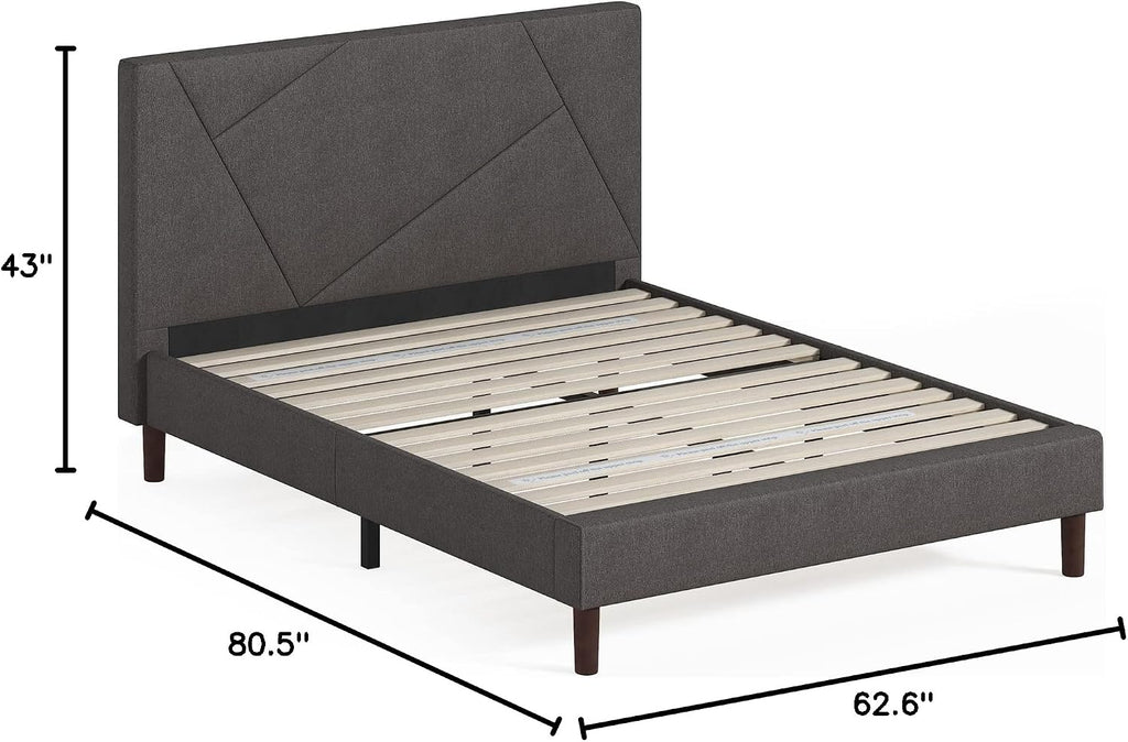 Zinus Judy Upholstered Platform Bed Frame, Mattress Foundation, Wood Slat Support, No Box Spring Needed, Easy Assembly, Queen