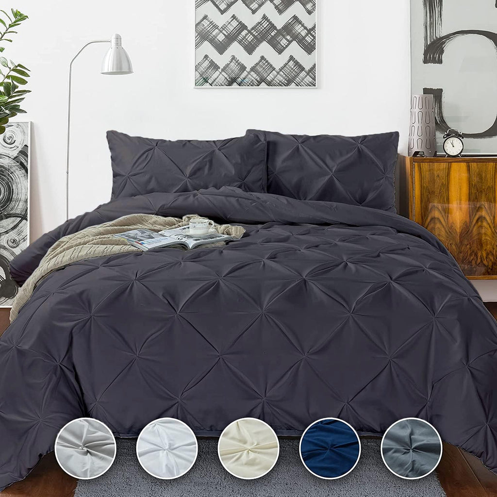 Crown Collection 1000-TC Hypoallergenic Ultra Soft Design 100% Egyptian Cotton Super King Plus 120X120 Dark Gray Solid Pinch Pleated Duvet Cover with Zipper Colser & 2pcs Pillow Case Set