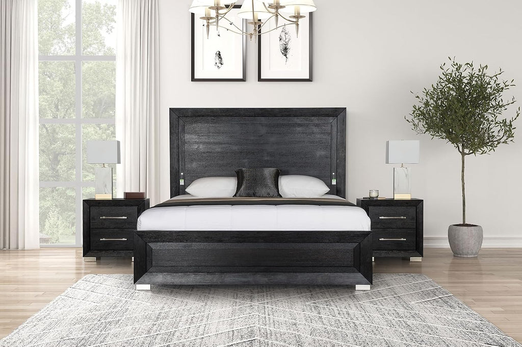 Contemporary Style Eastern King Size 1pc Bed Set Wood Headboard Metal Legs Black Finish Bedroom Furniture