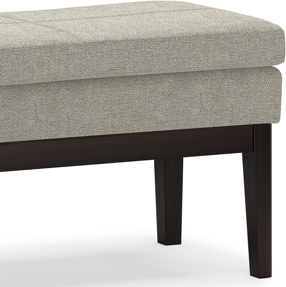 SIMPLIHOME Carlson Ottoman Bench - 45 inch Wide Upholstered Vegan Leather Rectangle Ottoman in Greige, Mid Century Modern Bench for Bedroom, Entryway or Living Room with Padded Seat