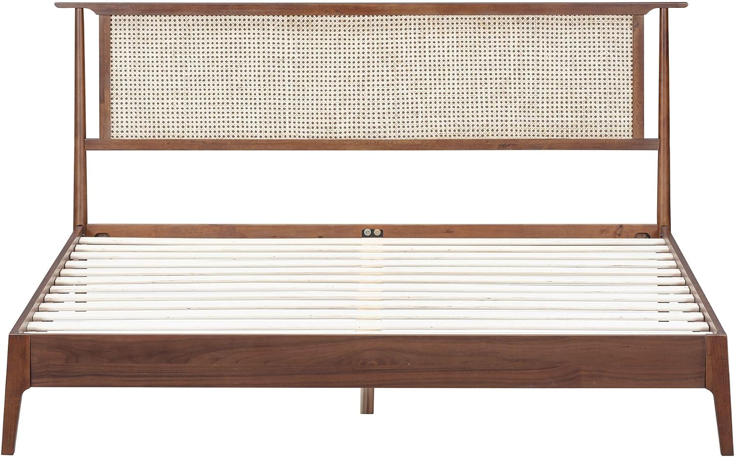 NTC Ruby Wooden Bed Frame with Headboard and Natural Rattan, Solid Oak/Rubber Wood Foundation with Silent Slats, 1000 Lb Capacity, Effortless Assembly (Natural Cane - Dark Walnut, King)