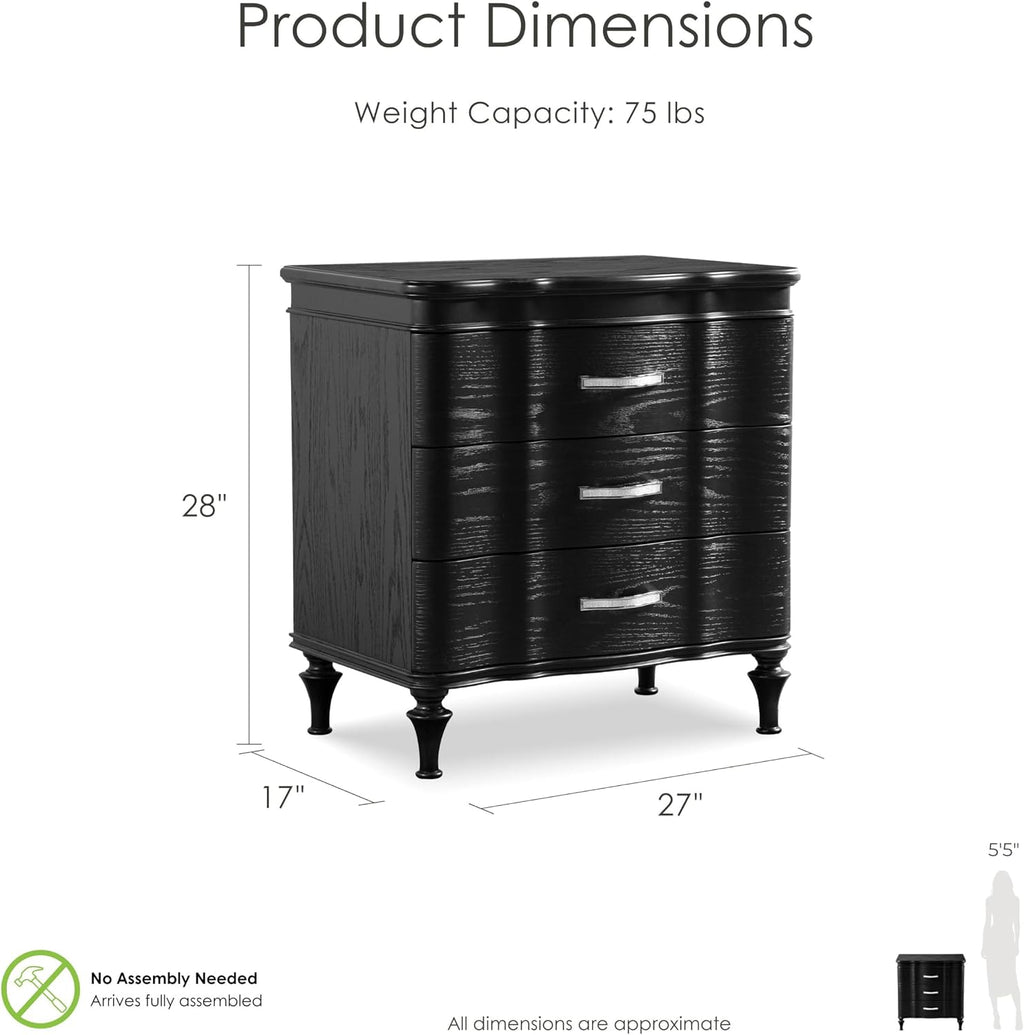 Furniture of America Seabliss Glam Solid Wood 3-Piece Bedroom Collection with Bed Frame and 3-Drawer Nightstands Set of 2, Box Spring Required, Black, Queen