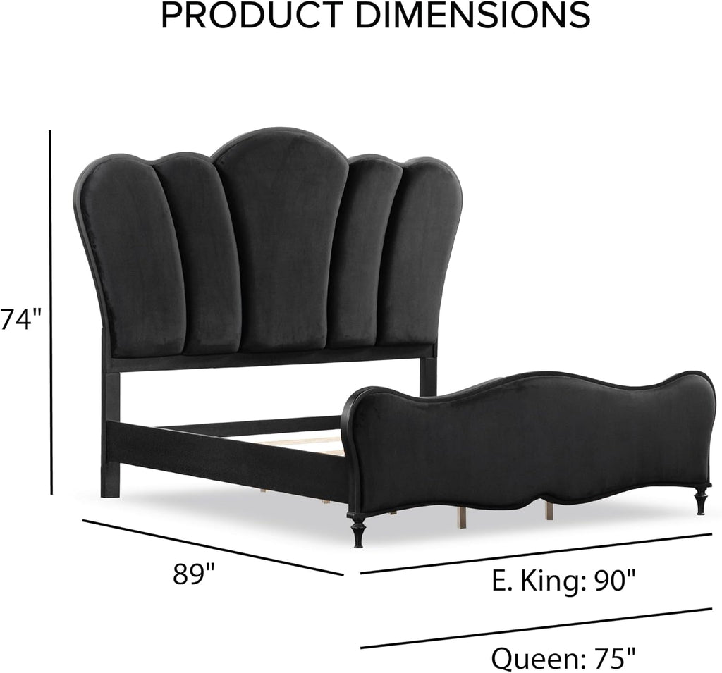 Furniture of America Seabliss Glam Solid Wood 3-Piece Bedroom Collection with Bed Frame and 3-Drawer Nightstands Set of 2, Box Spring Required, Black, King