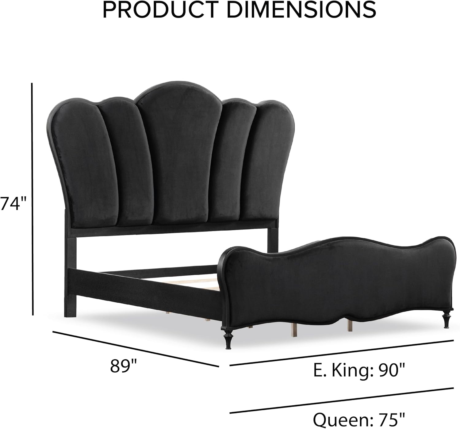 Furniture of America Seabliss Glam Solid Wood 3-Piece Bedroom Collection with Bed Frame and 3-Drawer Nightstands Set of 2, Box Spring Required, Black, King