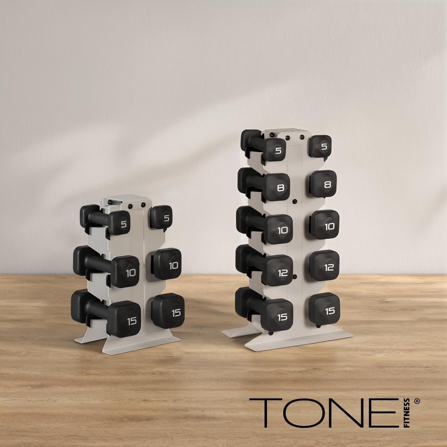 Tone Fitness Neoprene Dumbbell Set with Storage Rack – Non-Slip, Anti-Roll Hand Weights for Home Gym Workouts | 20 lb, 32 lb, 50 lb, 60 lb & 100 lb Options