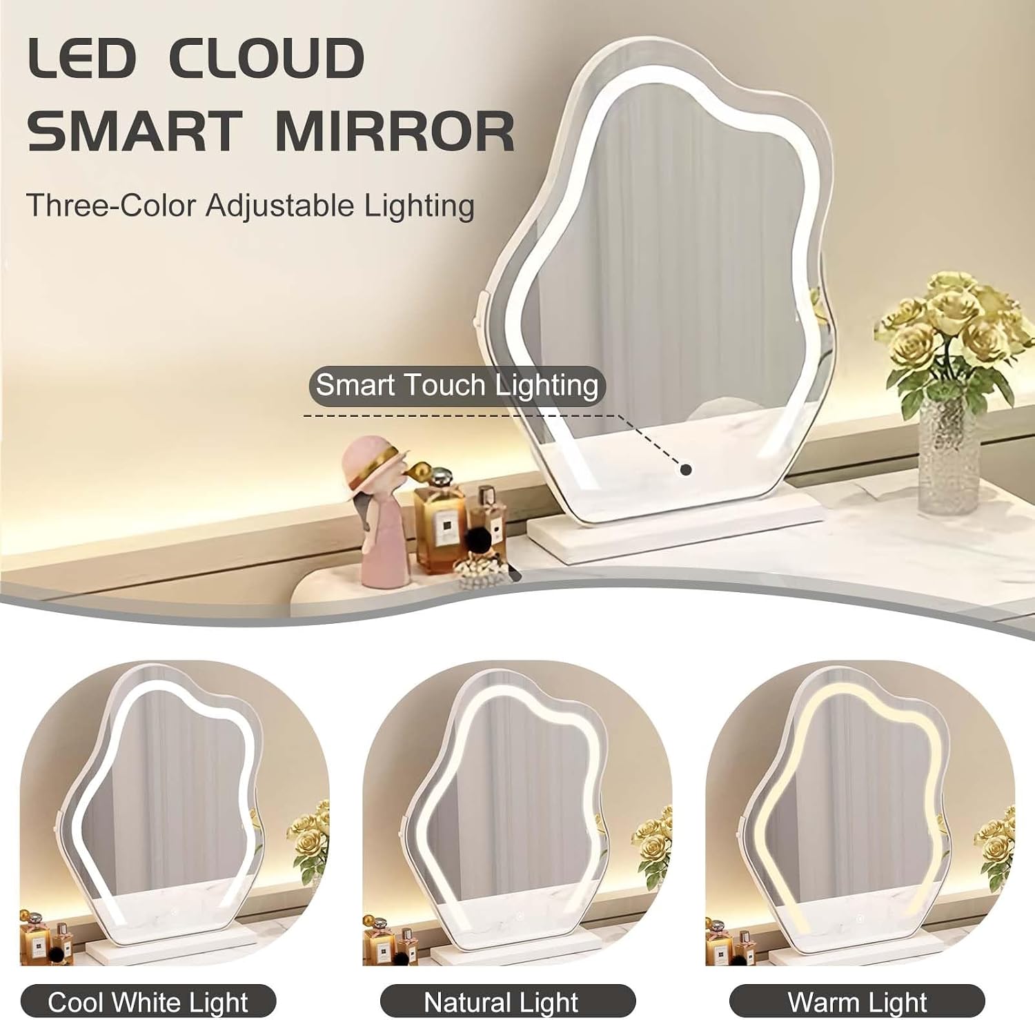 Floating Vanity Makeup Table White Wall Mounted Dressing Table Dresser With Mirror Floating Corner Desk For Bedroom Hanging Desk With Drawers Small Space Vanity With Lighted Mirror Shelf Wall-mounted(