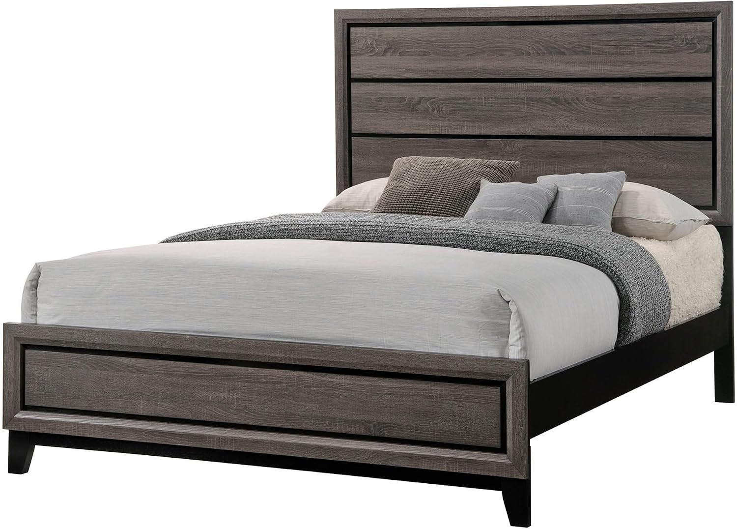 Kings Brand Furniture 2-Piece Deep Gray Finish with Tapered Legs & Matte Black Hardware Bedroom Set – Elegant Bedroom Furniture Wood Bed Frame with 1 Nightstand (Queen)
