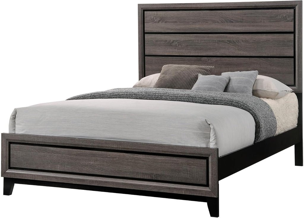 Kings Brand Furniture 3-Piece Deep Gray Finish with Tapered Legs & Matte Black Hardware Bedroom Set – Rustic Bedroom Furniture King Size Wood Bed Frame with 2 Nightstands