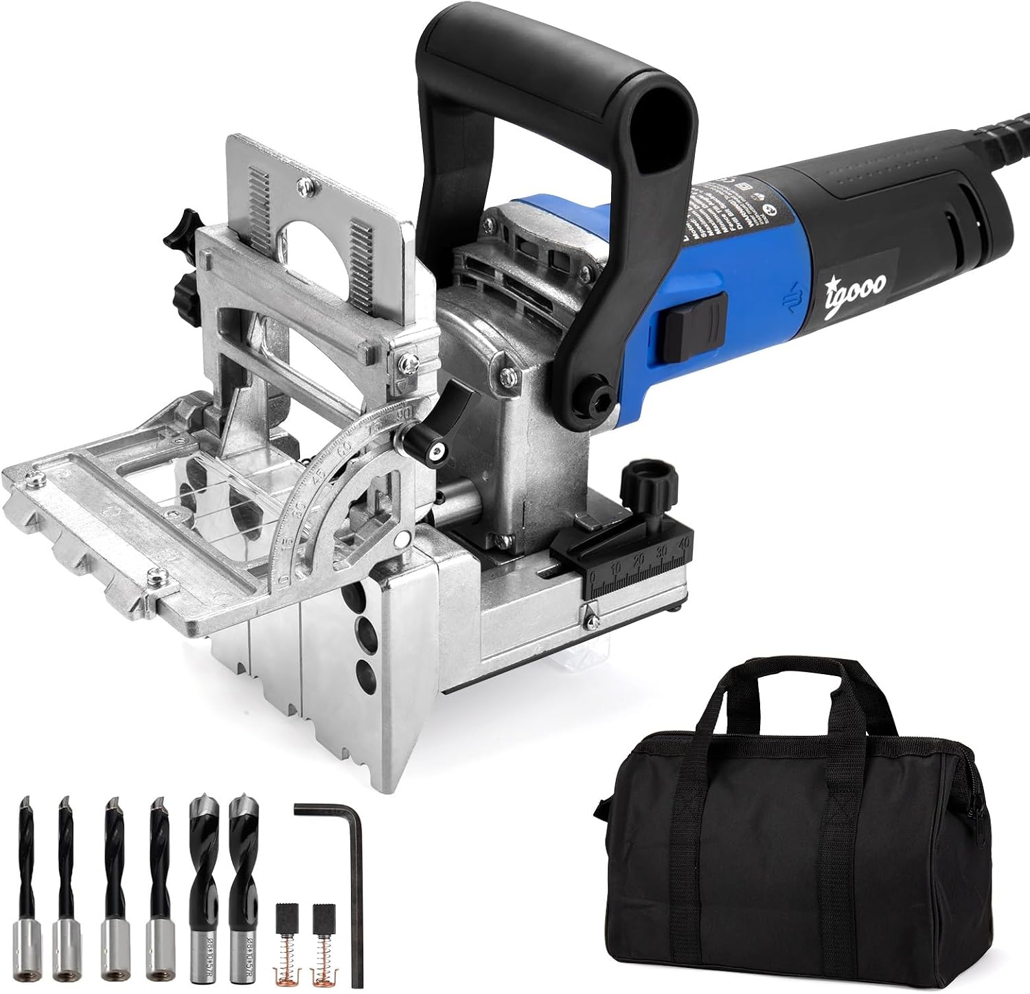 Dual-Spindle Doweling Jointer DJ710, 710W 120V 60Hz, Wood Plate Dowel Joiner, 2X10mm, 2X8mm and 2X6mm Drilling Bits, 90 Dowels