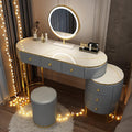 Corner Makeup Table Set Makeup, Women Dresser Table Vanity with 5-6 Drawers, Vanity Dressing Table with 360° Rotating Mirror, Makeup Vanity Benches Vanity Desk ，120cm Grey Round Stool