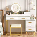 Armocity Vanity Desk with Mirror and Lights, Makeup Vanity Table Set with 6 Storage Drawers, Stool and Divided Organizers, Dressing Table with 3 Color Lighting Options for Women Girls, White and Cyan