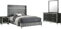 Coaster Home Furnishings Lucia Modern Classic 4-Piece Bedroom Set Velvet Upholstered Eastern King Size Wingback Bed Frame 61-inch Headboard Grey and Black 224991KE-S4
