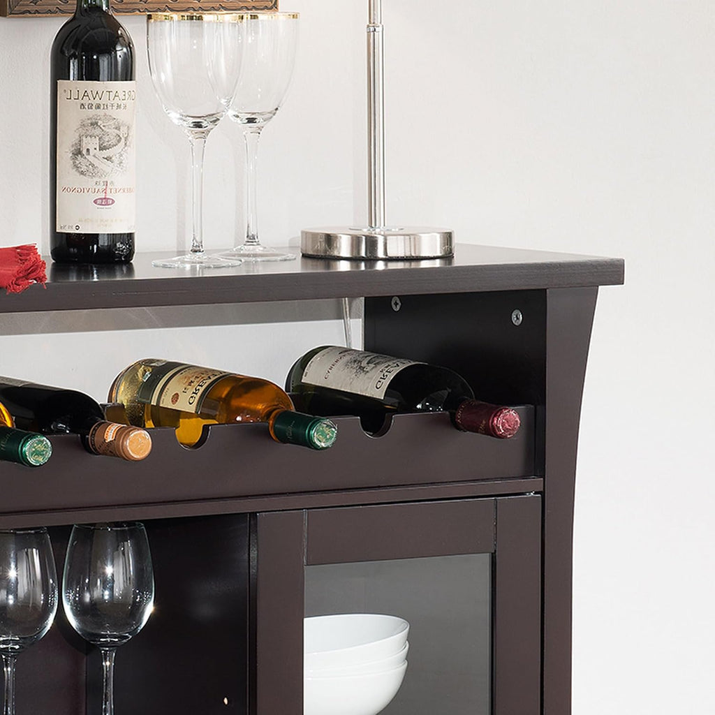 Kings Brand Furniture Wine Rack Buffet Server Console Table with Glass Doors, Espresso