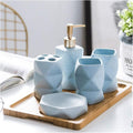 Vanity Bathroom Decor, Bathroom Accessory Set Counter Top Bathroom Set Dispenser for Liquid Soap Lotion Soap Dish Toothbrush Holder Housewarming Gift(Blue,5 Pieces+Tray)