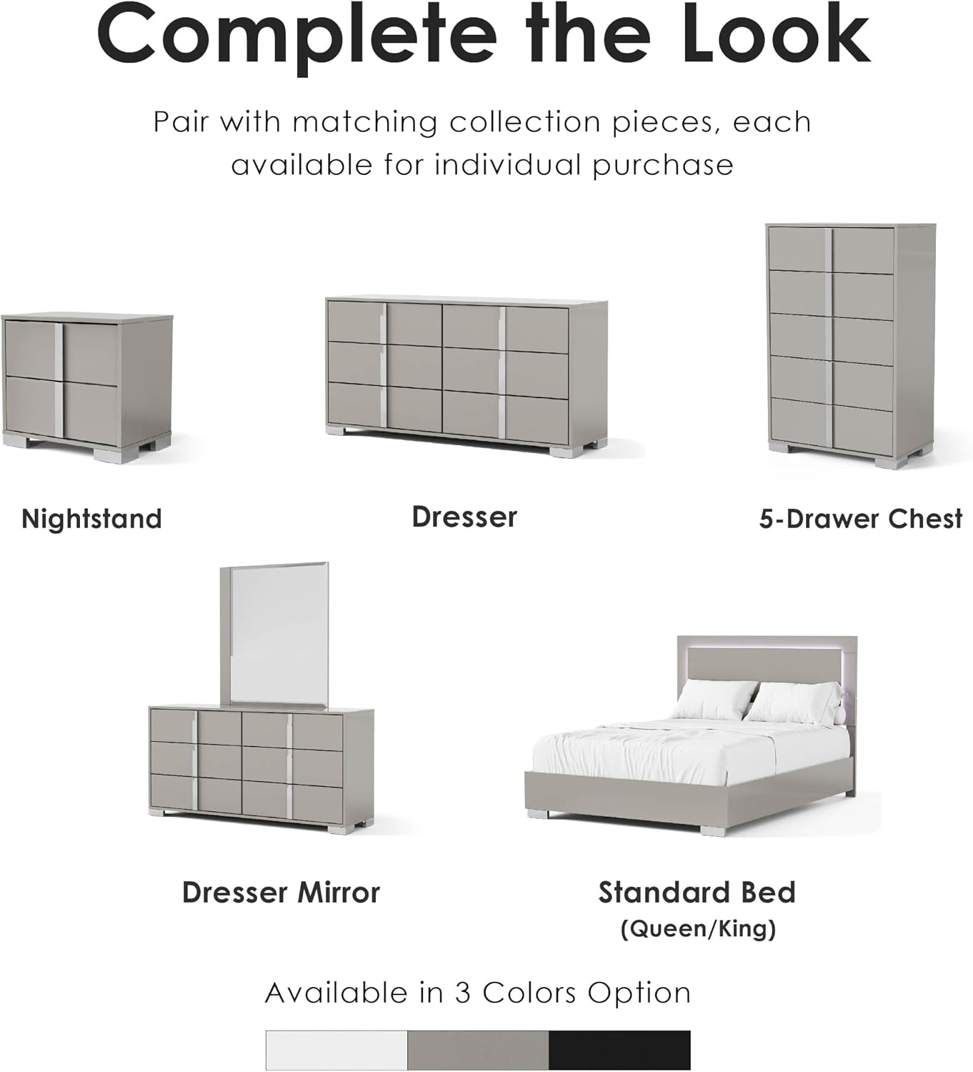 Furniture of America Alistair Modern Wood 3-Piece Bedroom Collection with Bed Frame and 2-Drawer Nightstands Set of 2, Box Spring Required, Light Taupe, Queen