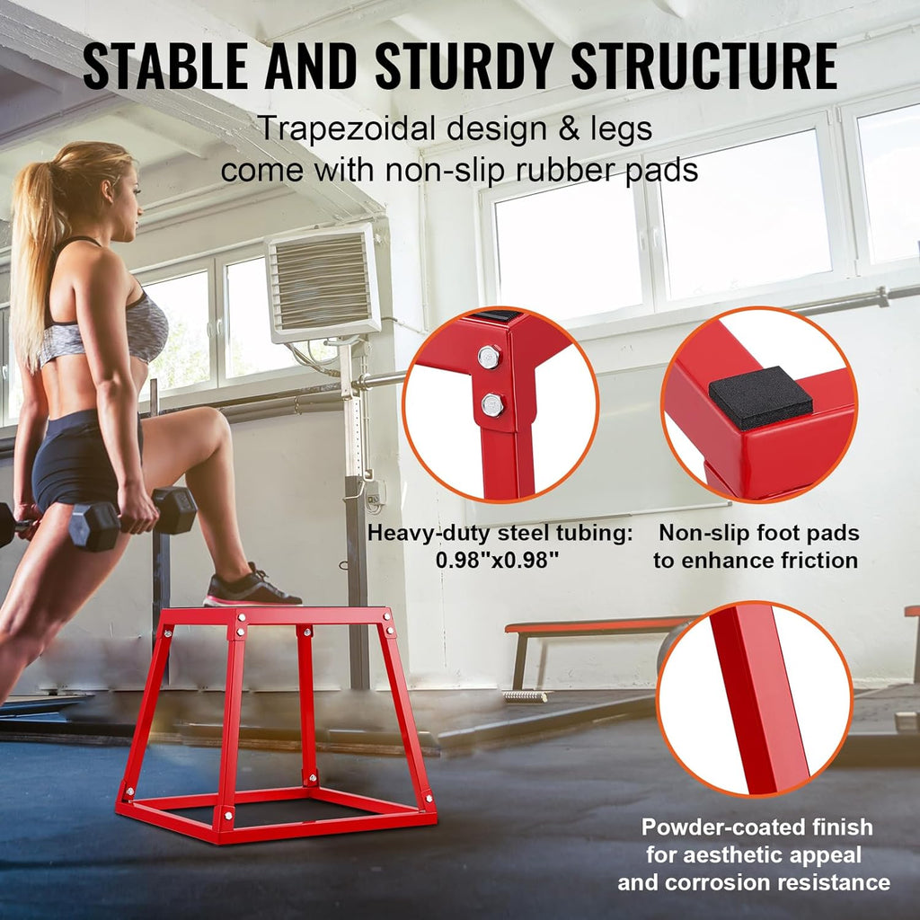 VEVOR Plyometric Jump Box, 18 Inch Plyo Box, Steel Plyometric Platform and Jumping Agility Box, Anti-Slip Fitness Exercise Step Up Box for Home Gym Training, Conditioning Strength Training