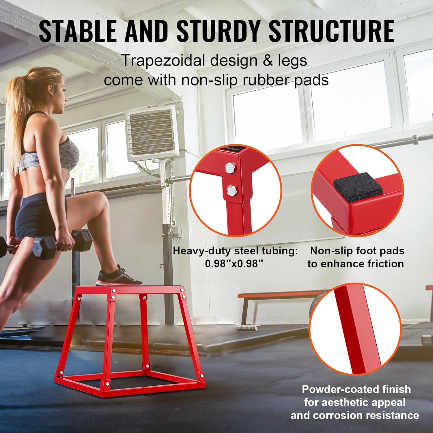 VEVOR Plyometric Jump Box, 18 Inch Plyo Box, Steel Plyometric Platform and Jumping Agility Box, Anti-Slip Fitness Exercise Step Up Box for Home Gym Training, Conditioning Strength Training