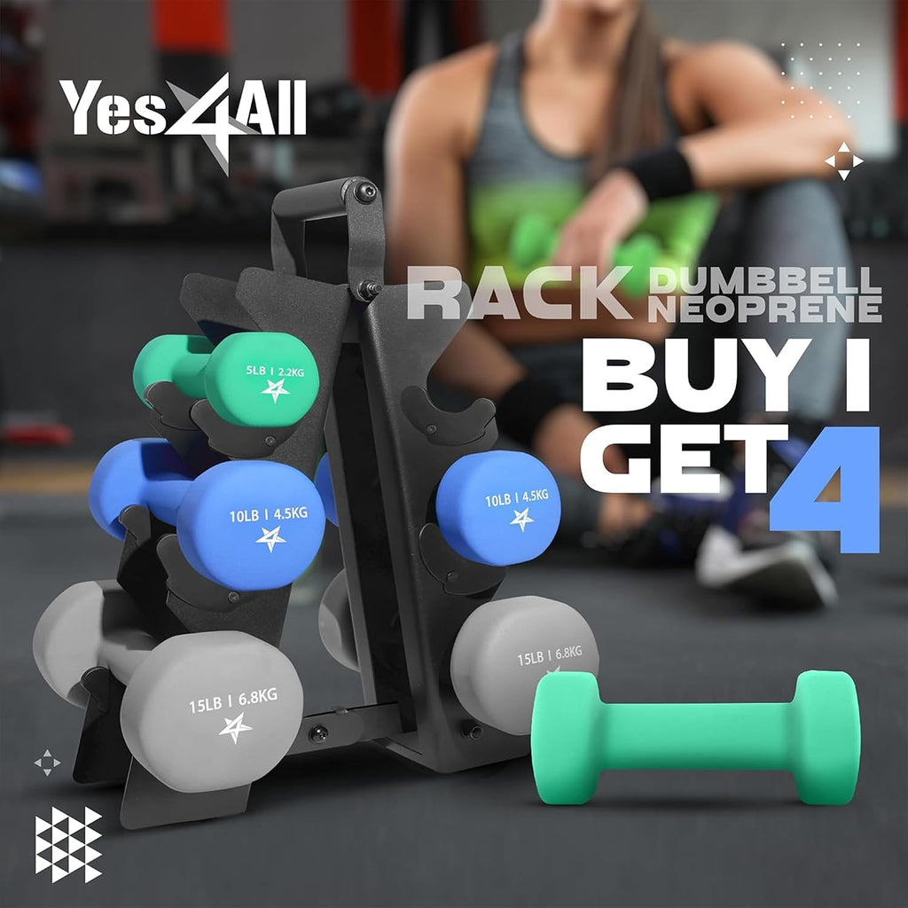 Yes4All Neoprene Coated Dumbbell Hand Weight Sets of 2 - Multiple Weight Options with 15 Colors, Anti-roll, Anti-Slip, Hexagon Shape