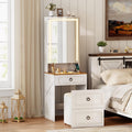 Small Vanity Desk with Mirror and Lights,Makeup Vanity Desk Set with Charging Station & Glass Top,Compact Dressing Table with Jewelry Cabinet & Storage Wheel Stool for Bedroom, White