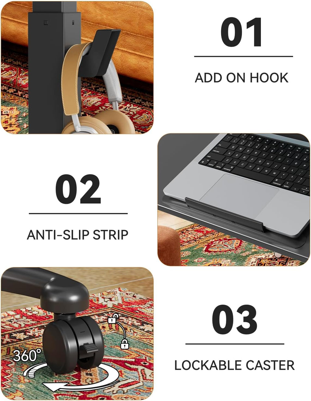 JOY worker Foldable Mobile Standing Desk, Upgraded Height Adjustable Rolling Desk, Max Height 47.6', 90° Tiltable Board & Base, Portable Workstation with Moveable Wheels, Holds Up to 22lbs, Black