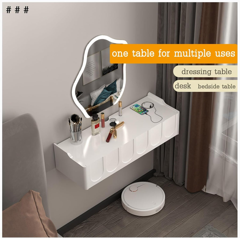 Floating Vanity Makeup Table, Simple Vanity Desk, with Drawers, Wall Mounted Makeup Vanity, Floating Desk, Simple Floating Corner Desk, Dressing Table for Small Spaces(White,80cm)