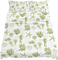 Sage Green Coastal Cal King Sheet Set 4 Piece Bedding - Starfish Jellyfish Fish Coral Shells Breathable Comfy Cooling Bed Sheets & Pillowcase Sets,Hotel Luxury Flat Sheets Deep Pockets Fitted Sheet