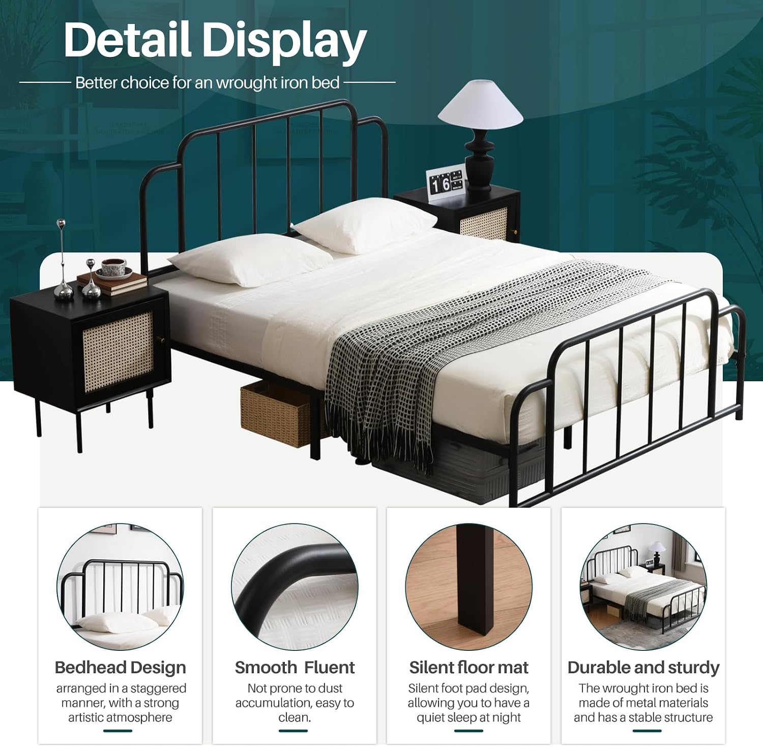 PINJU Metal Platform Bed Frame with Headboard and Footboard, Classic Style, Sturdy Metal Slats, No Box Spring Needed, Easy Installation (Black, Full)