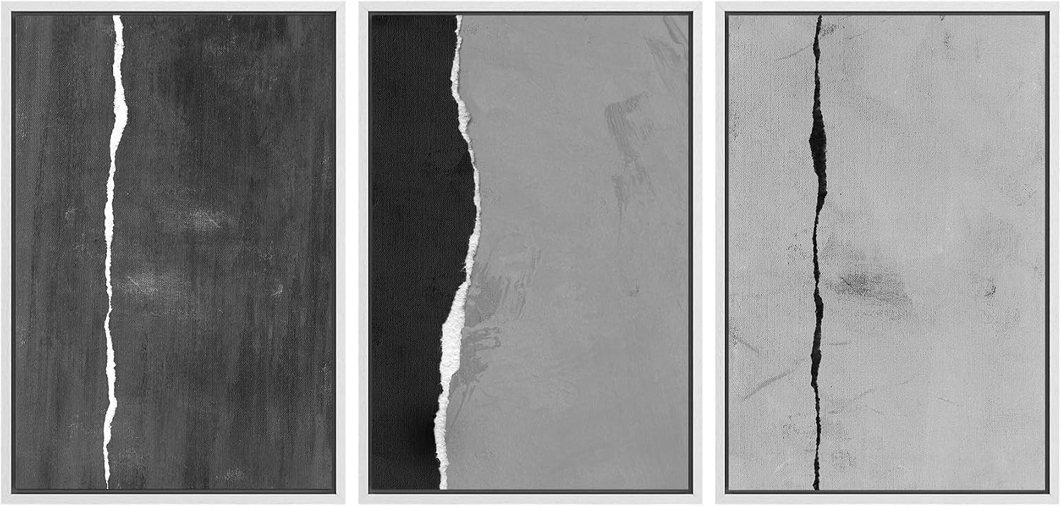 SIGNLEADER Framed Canvas Print Wall Art Set Black and White Torn Minimalist Grunge Illustrations Minimal Decorative Bohemian Nordic for Living Room, Bedroom, Office - 16'x24'x3 WHITE