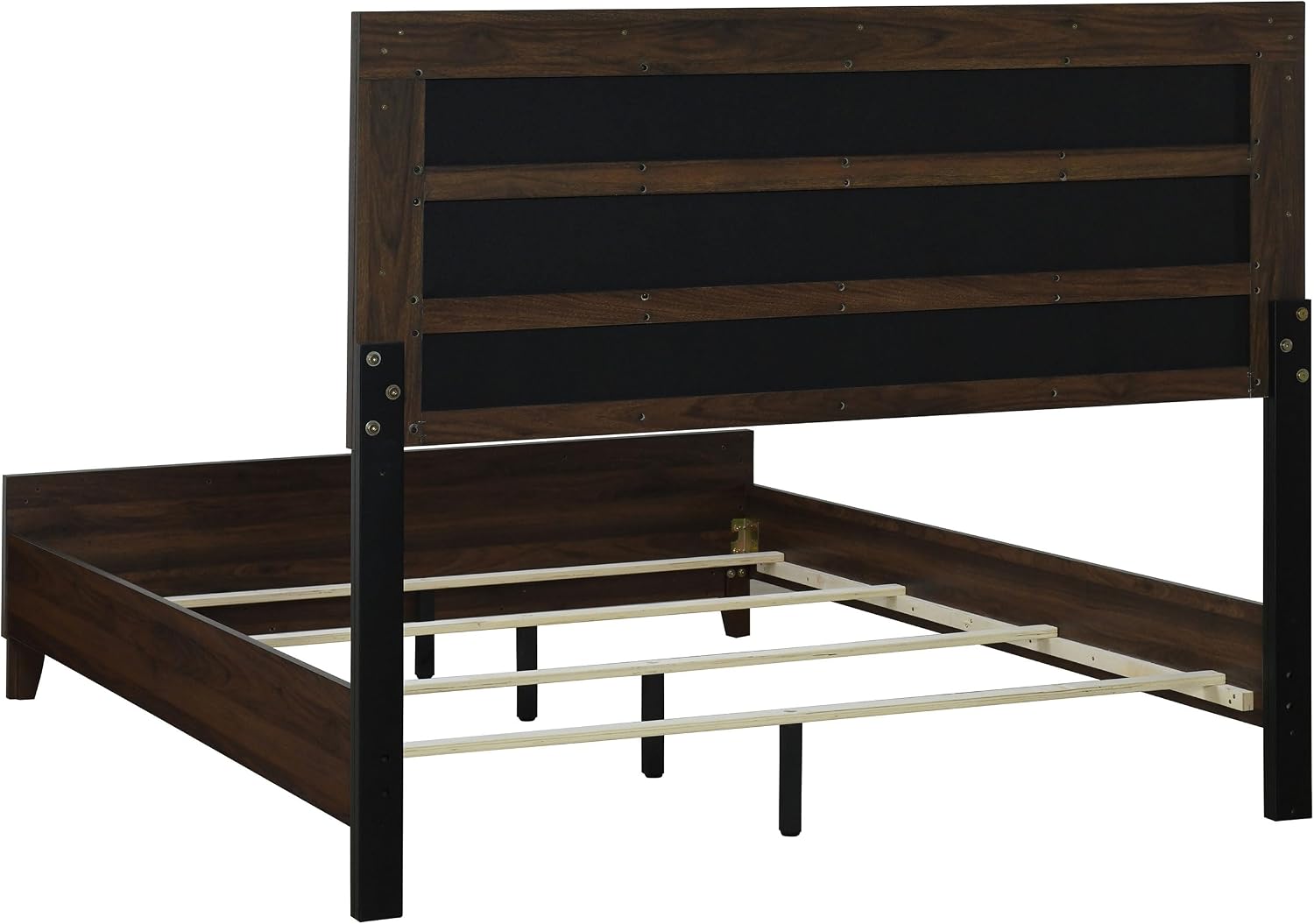Coaster Home Furnishings Welsley Transitional 4-Piece Bedroom Set Fabric Upholstered Eastern King Size Panel Bed Frame 52-inch Headboard Walnut 223441KE-S4