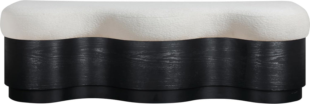 Meridian Furniture 22081Cream Savoy Collection Art Deco Bench with Soft Cream Velour Fur Fabric, Rich Black Finish, Mix of Solid Wood & MDF, 60' W x 18.5' D x 18.5' H, Cream