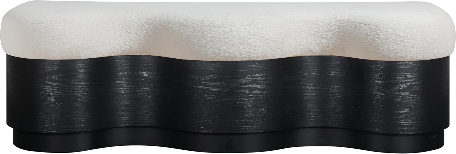 Meridian Furniture 22081Cream Savoy Collection Art Deco Bench with Soft Cream Velour Fur Fabric, Rich Black Finish, Mix of Solid Wood & MDF, 60' W x 18.5' D x 18.5' H, Cream