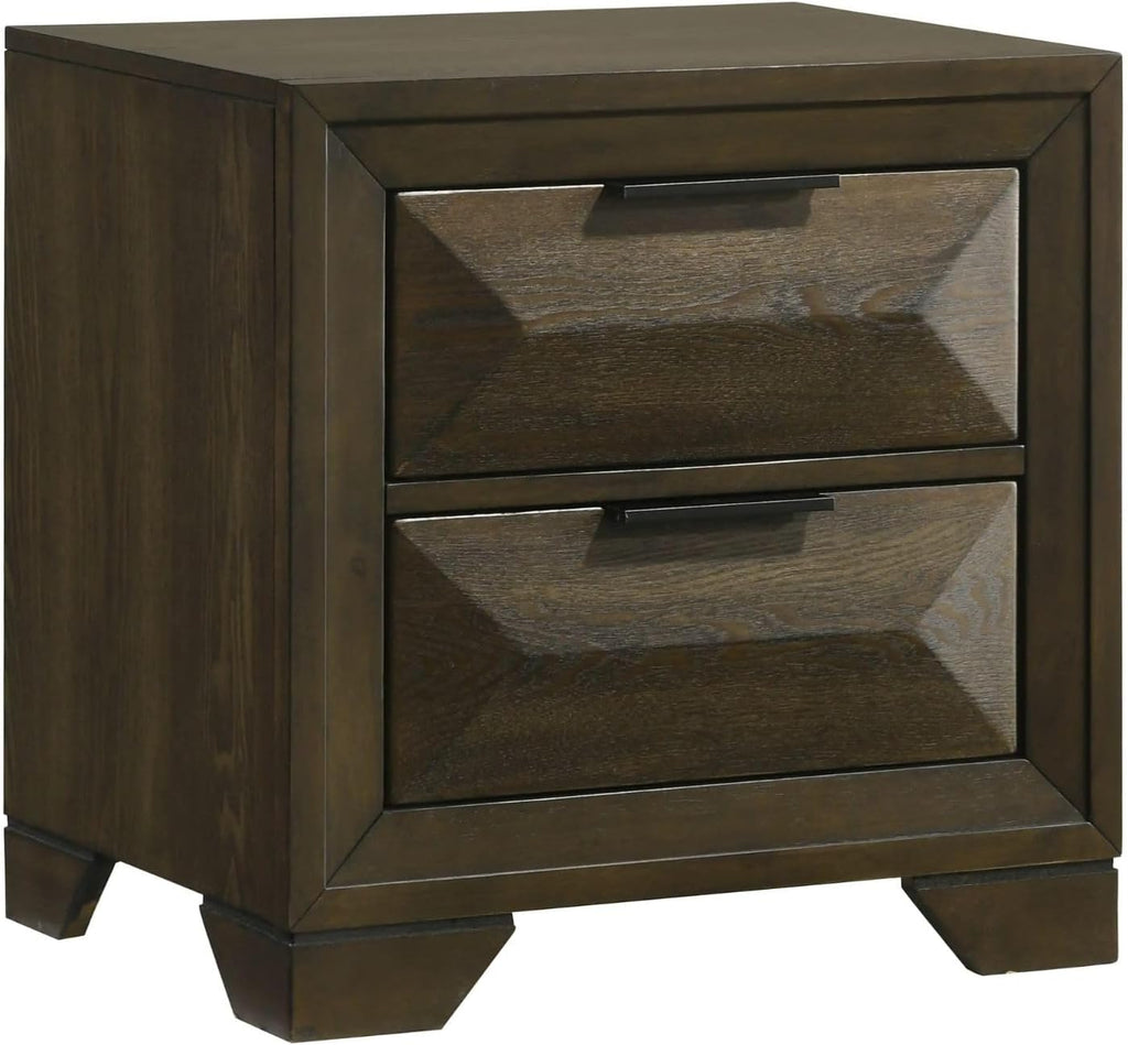 Kings Brand Furniture 2-Piece Boudin Walnut Bedroom Set – Wood Bed Frame with Upholstered Headboard and Footboard, 1 Nightstand (Queen)