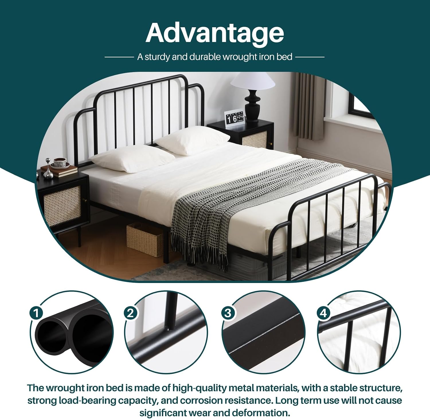 PINJU Metal Platform Bed Frame with Headboard and Footboard, Classic Style, Sturdy Metal Slats, No Box Spring Needed, Easy Installation (Black, Full)