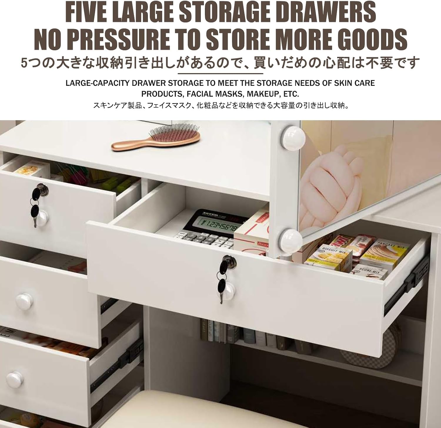 Makeup Desk，Vanity Table Set ，Vanity Benches，Set Cosmetics Dresser，Cabinets Vanity Table for Storing Items，Suitable for Small Spaces, Bedrooms, Dressing Rooms, Etc.(80 * 40 * 132cm)