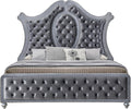 5pc Traditinal Gray Finish Luxury Upholstered King Size Panel Bed Set Arched Headboard Bedroom Furniture