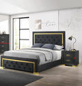 Modern Glam Beautiful 3pc Bedroom Set King Size Panel Bed Storage 2X Nightstands Furniture Gold Black Finish