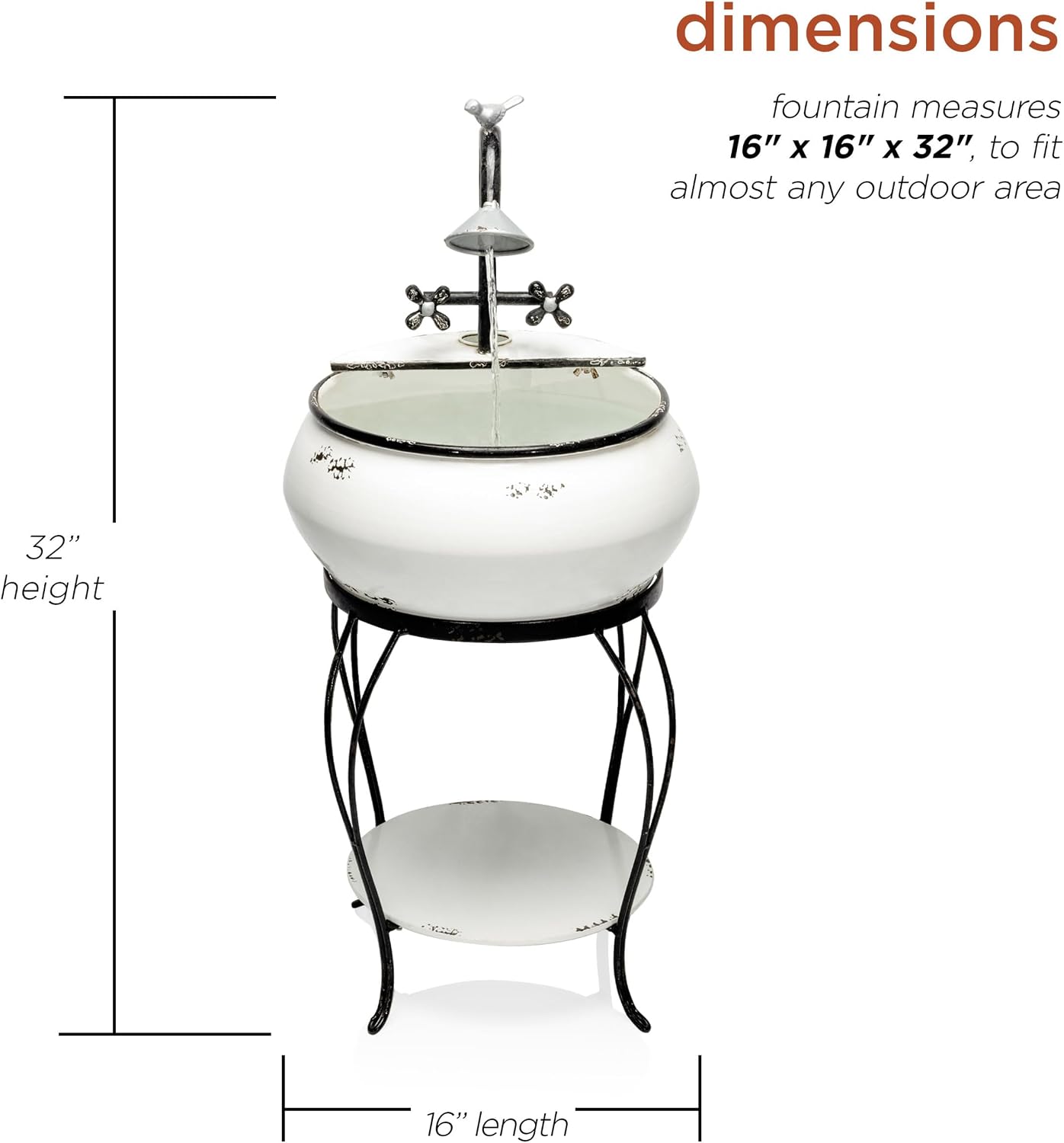 Alpine Corporation YHL170 32' Indoor/Outdoor Antique Metal Sink Water Fountain with Stand – Charming Waterfall Feature for Garden, Patio & Home Decor, White