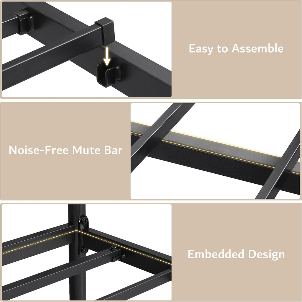 iPormis Queen Size Metal Bed Frame with Leather Headboard, Heavy-Duty Platform Bed Frame, Thicker Metal Steel Slats Support, 12'' Under-Bed Space, Noise-Free, Easy Assembly, Black