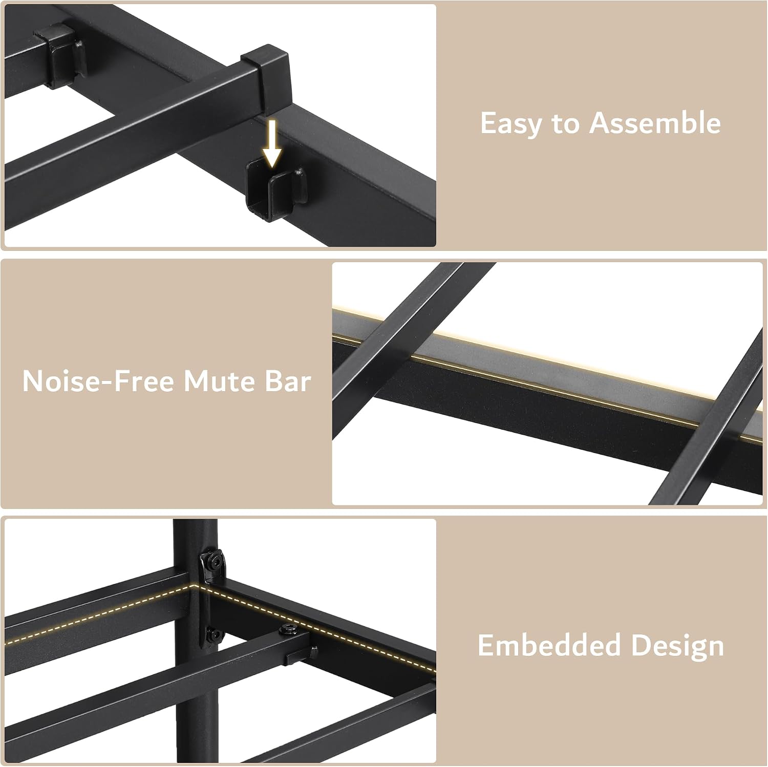 iPormis Queen Size Metal Bed Frame with Leather Headboard, Heavy-Duty Platform Bed Frame, Thicker Metal Steel Slats Support, 12'' Under-Bed Space, Noise-Free, Easy Assembly, Black