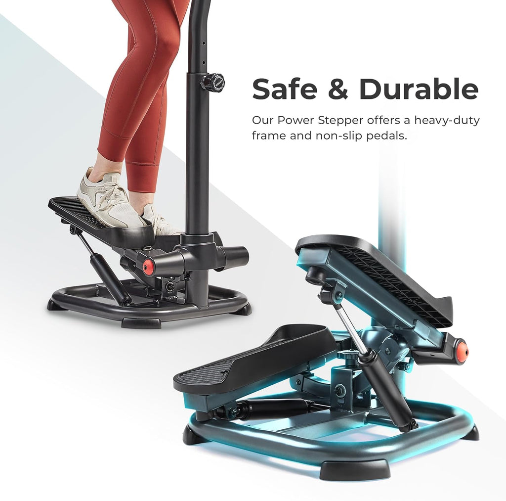 Sunny Health & Fitness Smart Stair Stepper Machine for Home Workouts with Handlebar, Resistance Bands, Bluetooth & SunnyFit App, Space-Saving Low-Impact Cardio Stepper