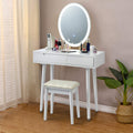 CHARMAID Vanity Set with Lighted Mirror, 3 Modes Adjustable Brightness Mirror, Makeup Dressing Table with Cushioned Stool, 2 Sliding Drawers with Divider, Modern Bedroom Vanity for Girls Women (White)