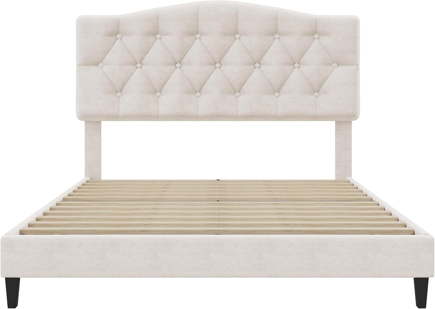 King Size Bed Frame, Upholstered Platform Bed with Diamond Tufted Headboard, Sturdy Slat Support Mattress Foundation, No Box Spring Needed, Modern Bedroom Furniture (King)