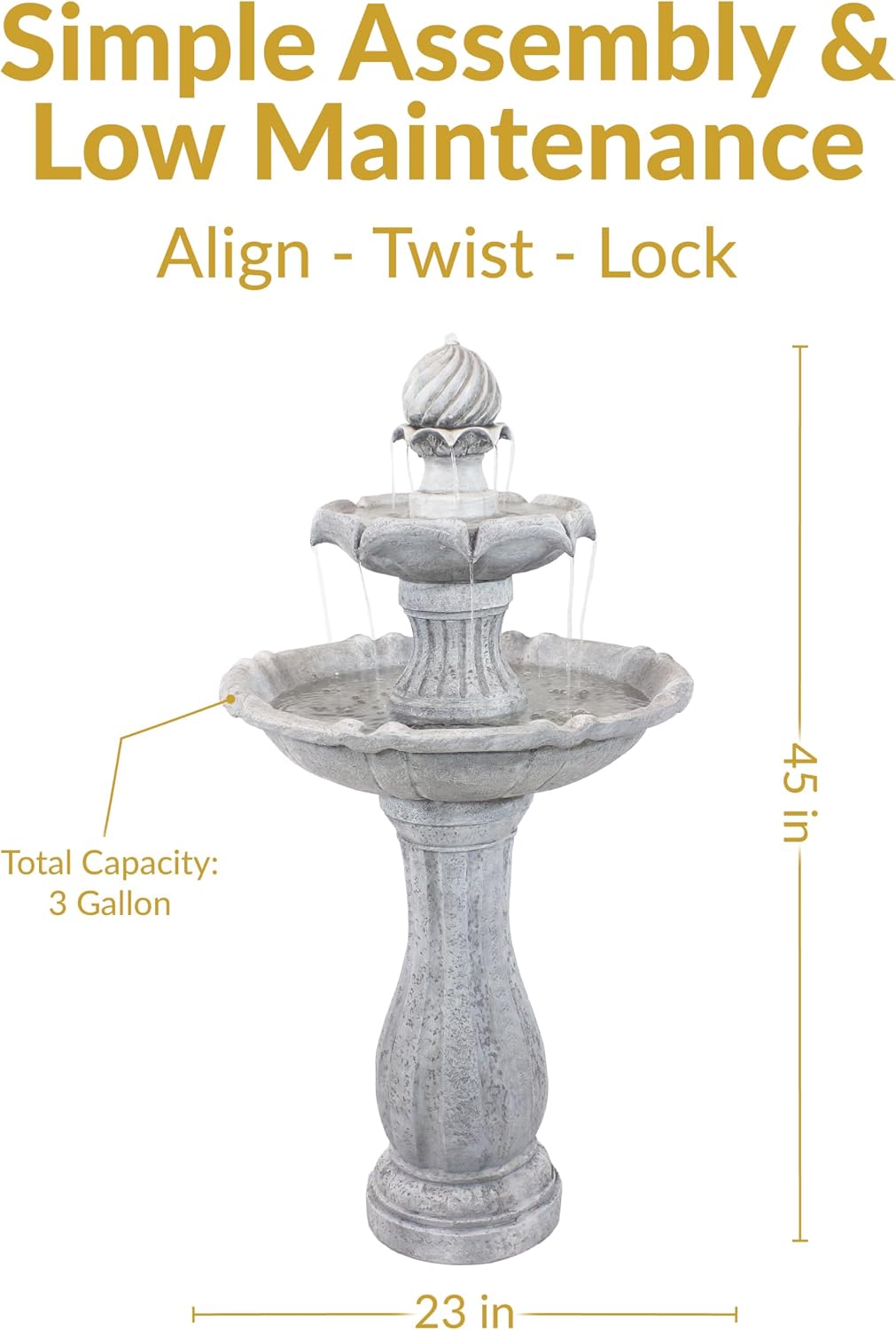 Sunnydaze 45-Inch 2-Tier Arcade Outdoor Solar Water Fountain - Outdoor Water Feature with LED Light for Garden, Patio, Yard or Balcony - White