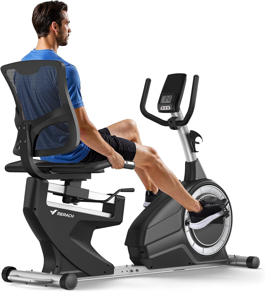 MERACH Recumbent Exercise Bikes for home, Light Commercial High-end Recumbent Bike for Seniors Adults, Magnetic Recumbent Exercise Bike with Smart Bluetooth and Exclusive App, LCD, Heart Rate Handle
