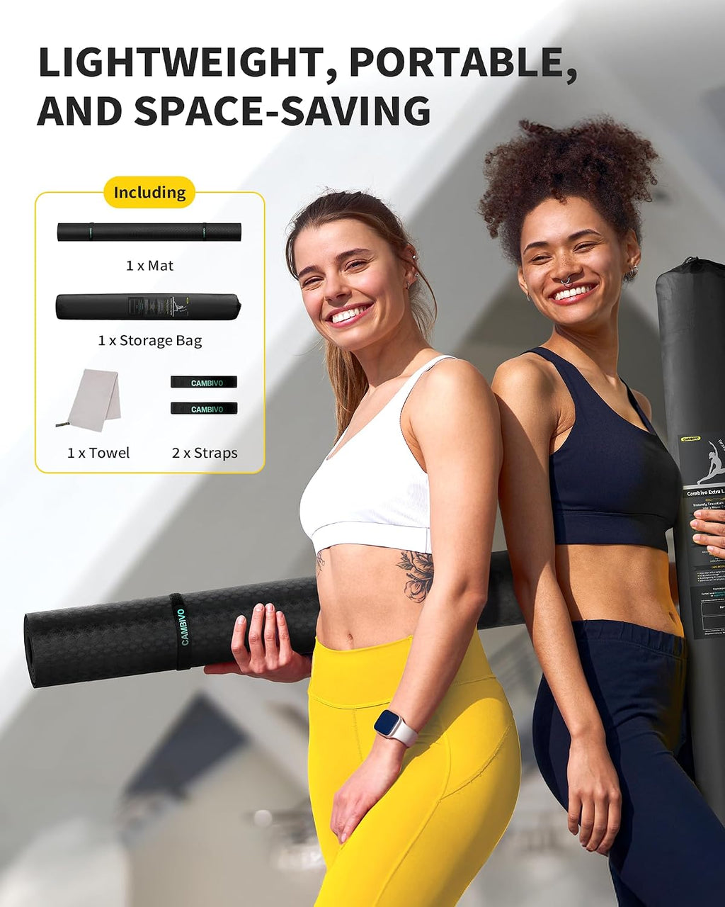 CAMBIVO Yoga Mat 72' x 48' Large Workout Mat for Home Gym Flooring | 6mm-12mm (0.24'-0.48') Extra Thick Exercise Mat for Apartment Fitness | High-Density TPE Cushioning for Joint Protection