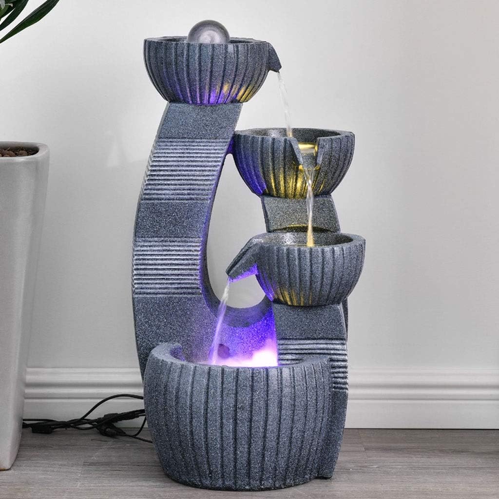 Tabletop Fountains Indoor/Outdoor Table-Top Water Fountain 4 Tiered Bowls Waterfall Water Fountain for Table Desk Yard Garden Patio Deck Home Relaxation 23.6' Height Gray Desktop Waterfall