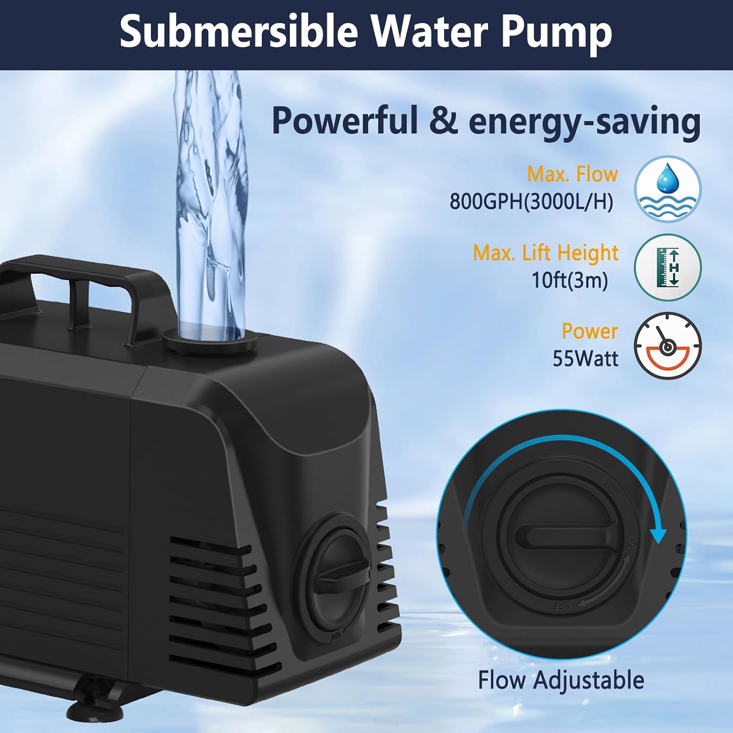 AquaMiracle Pond Waterfall Kit with LED Lights, All-in-1 Stainless Steel Spillway with 800GPH Water Pump, Outdoor Waterfall Fountain for Garden, Backyard & Pool Decor (18inch)